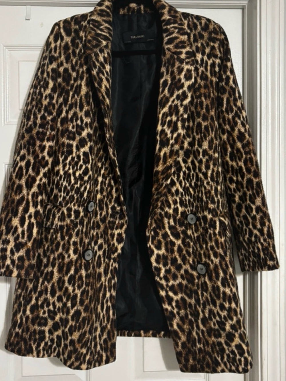 Zara Leopard Print Double-Breasted Coat - Brown/Black
